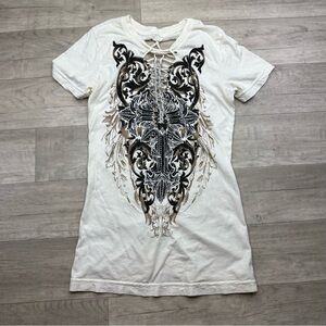 Y2K Affliction embellished lace-up graphic tee